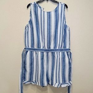 LOFT Beach Women's Blue & White Striped Tie Waist Romper XL Coastal